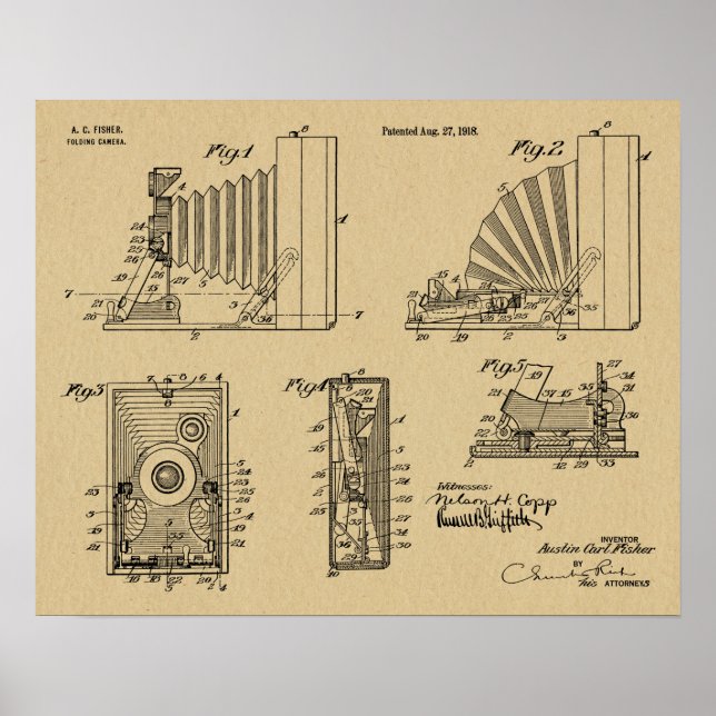 1918 Folding Camera Patent Art Drawing Print (Front)
