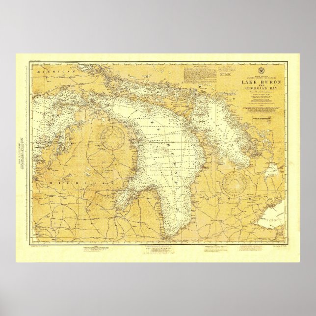 1918 Lake Huron Historic Nautical Chart Poster (Front)