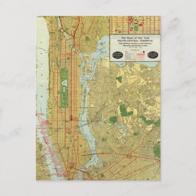 1918 New York Central Railroad Map Postcard (Front)