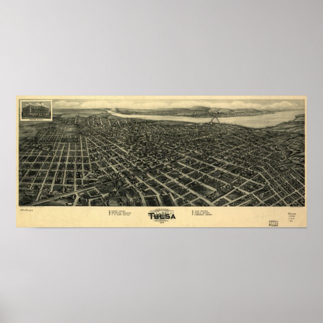 1918 Tulsa, OK Birds Eye View Panoramic Map Poster (Front)