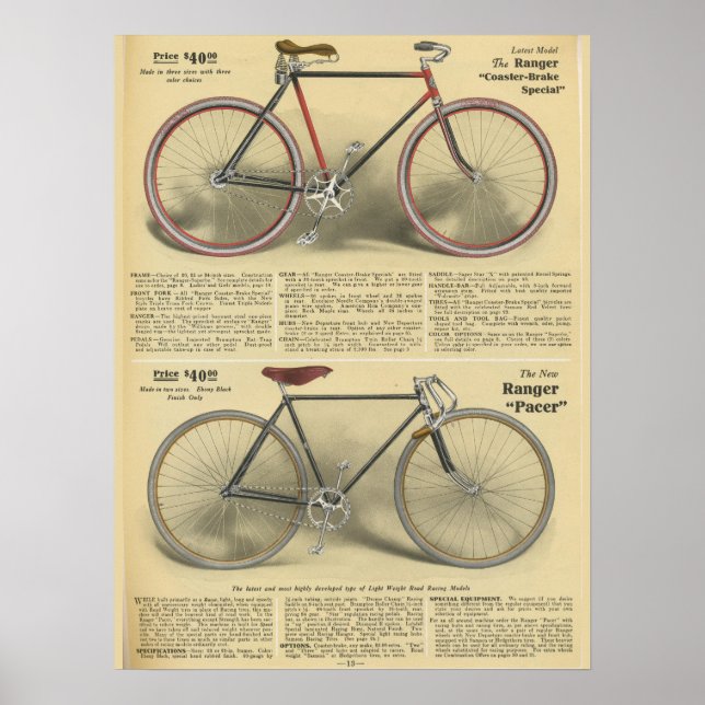 1918 Vintage Ranger Bicycle Ad Art Poster (Front)