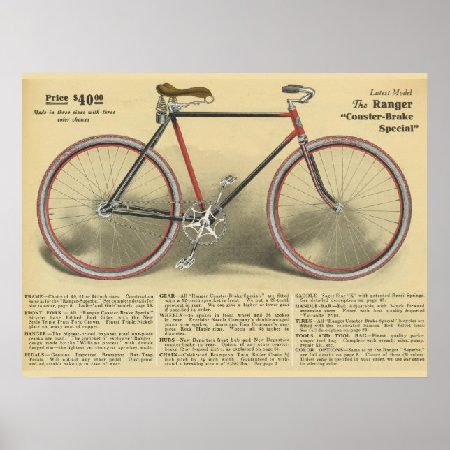 1918 Vintage Ranger Bicycle Ad Art Poster (Front)
