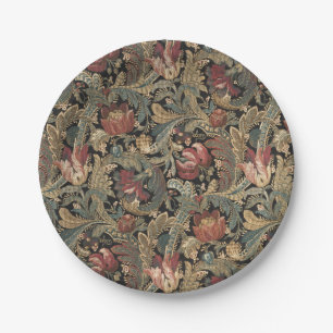 1918 Vintage Rich Floral Tapestry Brocade Damask Paper Plate