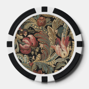 1918 Vintage Rich Floral Tapestry Brocade Damask Poker Chips