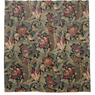 1918 Vintage Rich Floral Tapestry Brocade Damask Shower Curtain