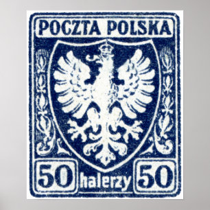 1919 50h Polish Eagle Stamp Poster