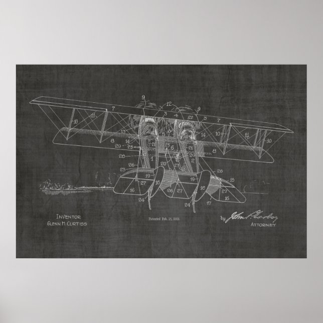 1919 Biplane Aeroplane Patent Art Drawing Print (Front)