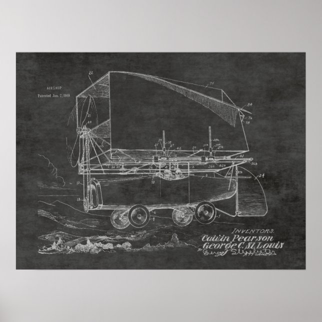 1919 Flying Car Airship Patent Art Drawing Print (Front)