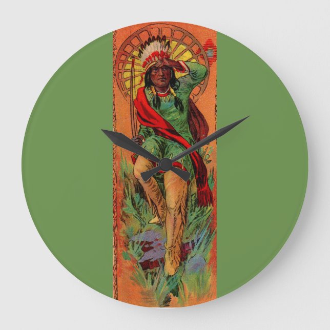 1919 Native American Indian illustration Large Clock (Front)