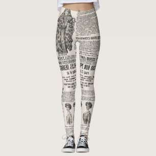 1919 Paris Fashion: Antique Newspaper Page Leggings