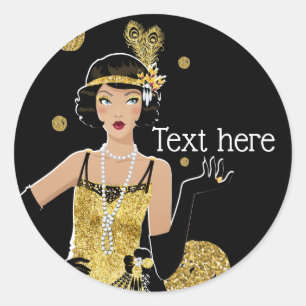 1920 flapper girl  gatsby , Art Deco Classic Round Sticker