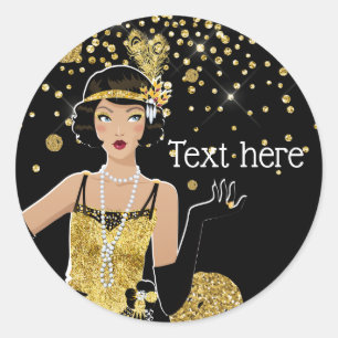 1920 flapper girl  gatsby , Art Deco Classic Round Sticker
