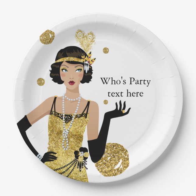 1920 flapper girl  gatsby , Art Deco Paper Plate (Front)