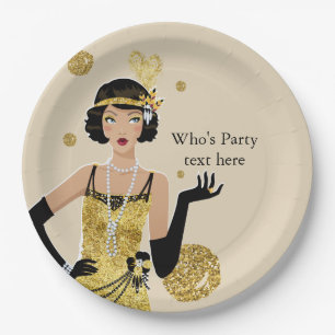 1920 flapper girl  gatsby , Art Deco Paper Plate