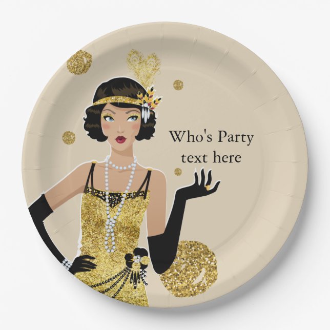 1920 flapper girl  gatsby , Art Deco Paper Plate (Front)