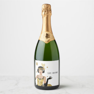 1920 flapper girl  gatsby , Art Deco Sparkling Wine Label