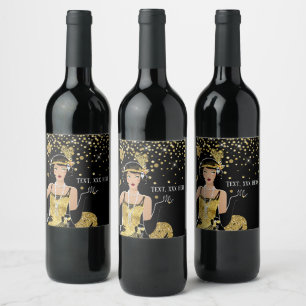 1920 flapper girl gatsby , Art Deco Wine Label