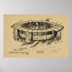 1920 Flying Machine Aeroplane Patent Art Drawing Poster