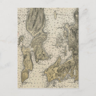 1920 Narragansett Bay Newport, RI Harbour Chart Postcard