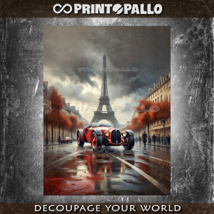 1920 sportive racing car with Tour Eiffel in Paris Tissue Paper