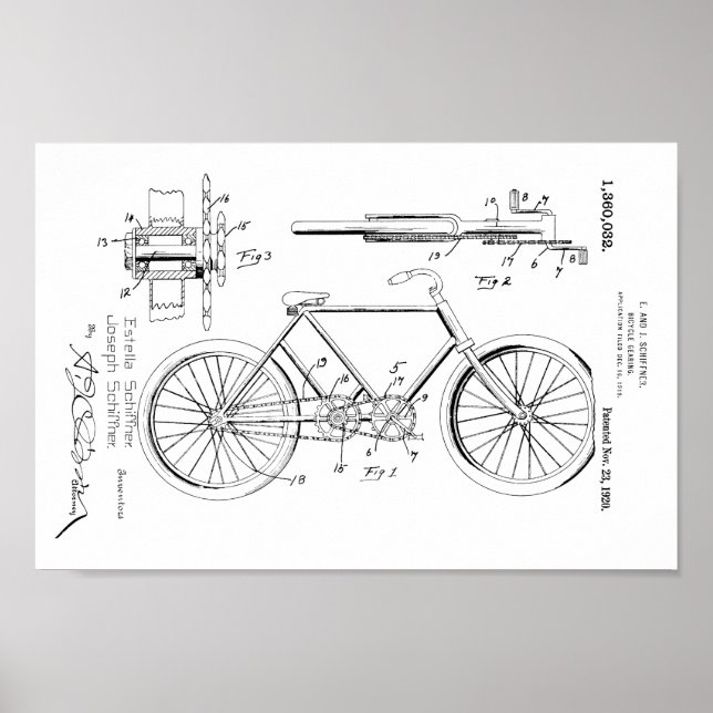 1920 Vintage Bicycle Gears Patent Art Print (Front)
