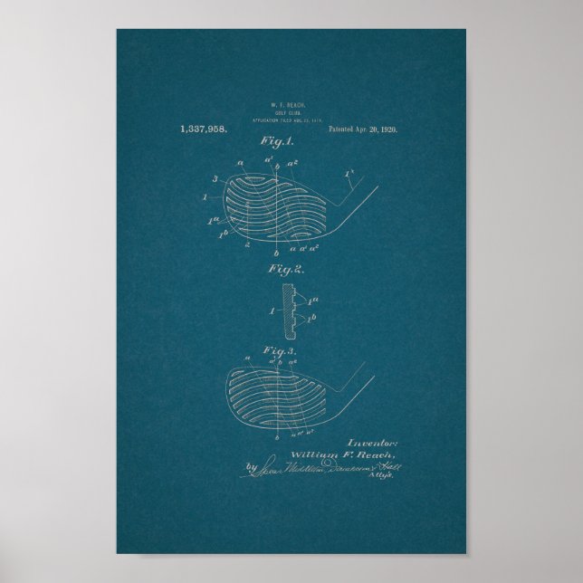 1920 Vintage Golf Club Patent Blueprint Art Print (Front)