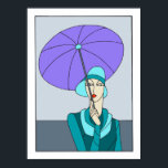 1920s 1930s Art deco ladies fashion, blue version Poster<br><div class="desc">From a black and white vintage art deco line drawing,  colored by us.
Showing a young woman (flapper girl) with typical 1920s or 1930s clothing.
Colors: turquoise,  teal,  blueish gray (grey),  blueish purple,  skin.
Also available in 2 other color combinations.</div>