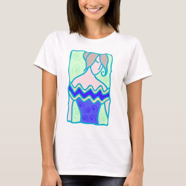 1920s Aquarius Woman with symbol blue teal T-Shirt (Front)