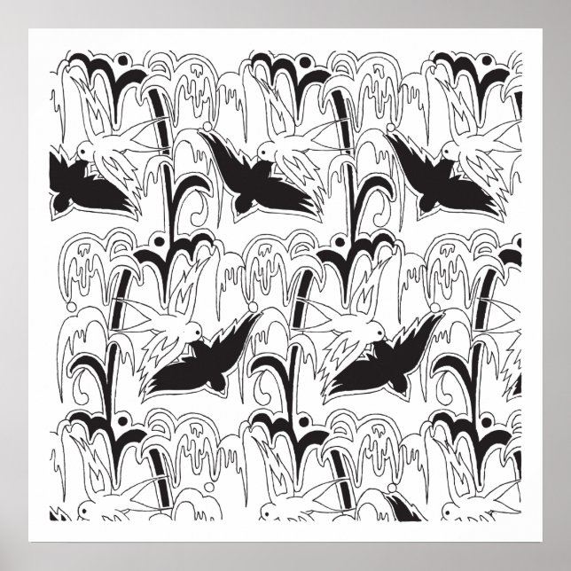 1920's Art Deco Birds Pattern Poster (Front)
