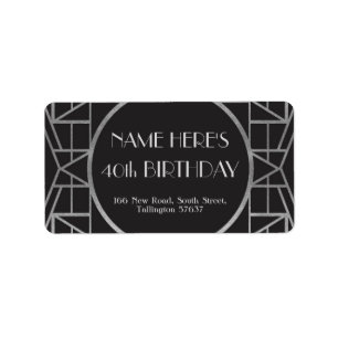 1920's Art Deco Birthday Gatsby Address Silver 20s Label