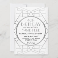 1920's Art Deco Birthday Gatsby Silver Invite
