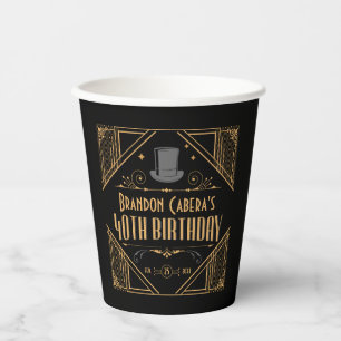 1920s Art Deco Black & Gold 40th Birthday Party Paper Cups