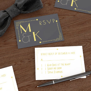 1920s Art Deco Black Gold Wedding RSVP Card