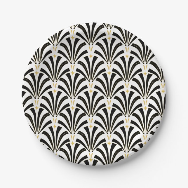 1920s Art Deco Black & White Palmettos Paper Plate (Front)