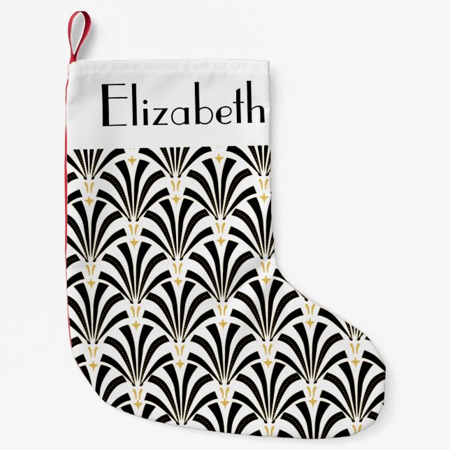 1920s Art Deco Black & White Palmettos Small Christmas Stocking (Front)