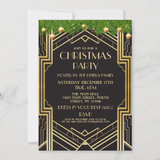 1920's Art Deco Christmas Invite Gatsby Party Gold