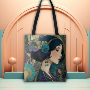 1920's Art Deco Flapper Girl Tote Bag
