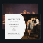 1920s Art Deco Frame Photo Save the Date Announcement<br><div class="desc">Beautiful vintage art deco frame photo save the date card with customisable message and room for your beautiful engagement photos will set the tone for your 1920s event. Perfect for a wedding,  bridal shower,  1920s party and more! Need help personalising? Message me!</div>