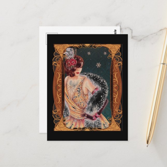 1920s Art Deco Lady Postcard (Front/Back In Situ)