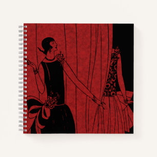 1920s Art Deco Red Fashion Design Sketch Notebook
