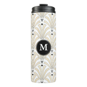 1920s Art Deco Taupe & White Palmettos Monogram Thermal Tumbler