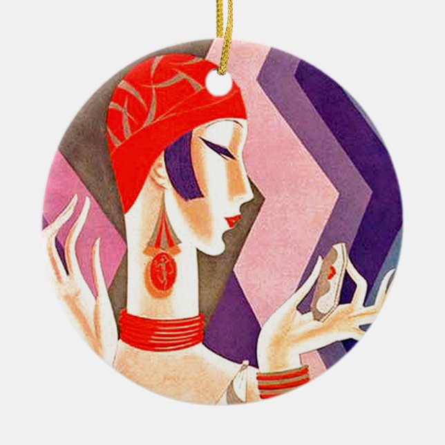 1920s Art Deco Woman Ceramic Tree Decoration (Front)