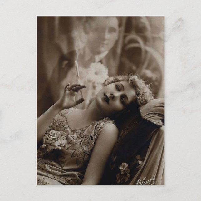 1920s Art Deco Woman Smoking Postcard (Front)