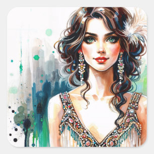 1920s Art Deco Woman Square Sticker