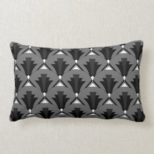 1920s Black and White Art Deco Geometric Lumbar Cushion