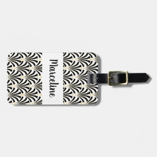 1920s Black & White Art Deco Fans Script Name Luggage Tag