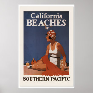 1920s California Beaches - Vintage Travel Style Poster