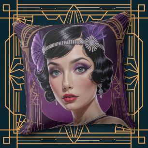 1920s Cocktail Elegance Flapper Girl Throw Pillow