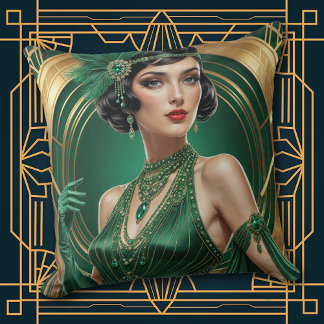 1920s Cocktail Elegance Flapper Girl Throw Pillow