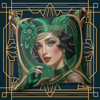 1920s Cocktail Elegance Flapper Girl Throw Pillow